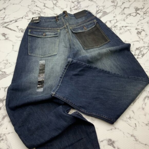 Men's Sean John Dirty Dark BlueBlack Suede Pocket Denim Pants NWT